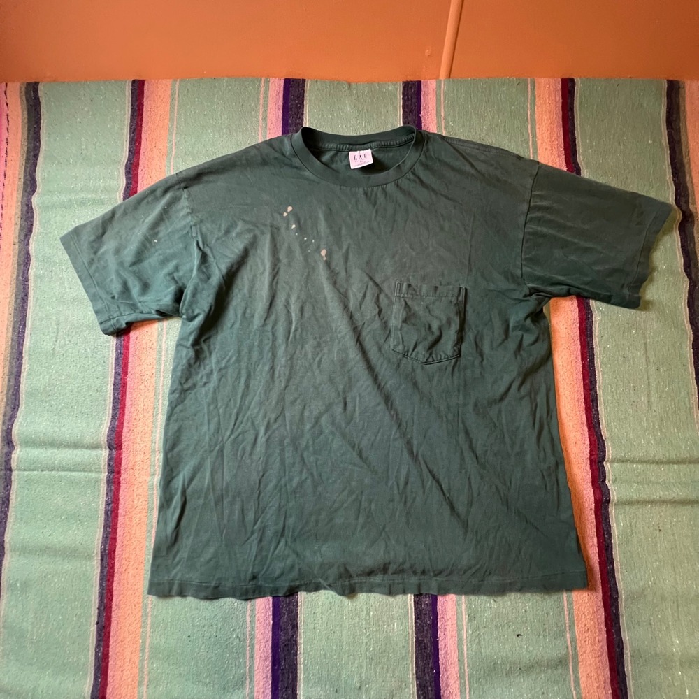 Gap Pocket T Shirt Mens XL Green Vintage 90s Made in USA Distressed Cotton